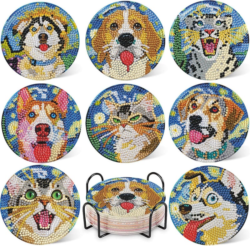 DOTZSO 8 Pcs Animal Diamond Art Coaster Kits with Holder,Diamond Painting Coasters for Adults Beginners,Party Home Decor Abstract,Fun Gifts for Women - Image 1